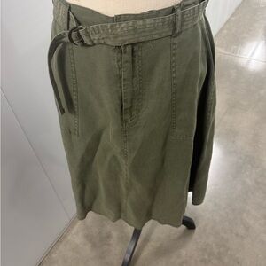 Olive Green Midi Skirt with Belt